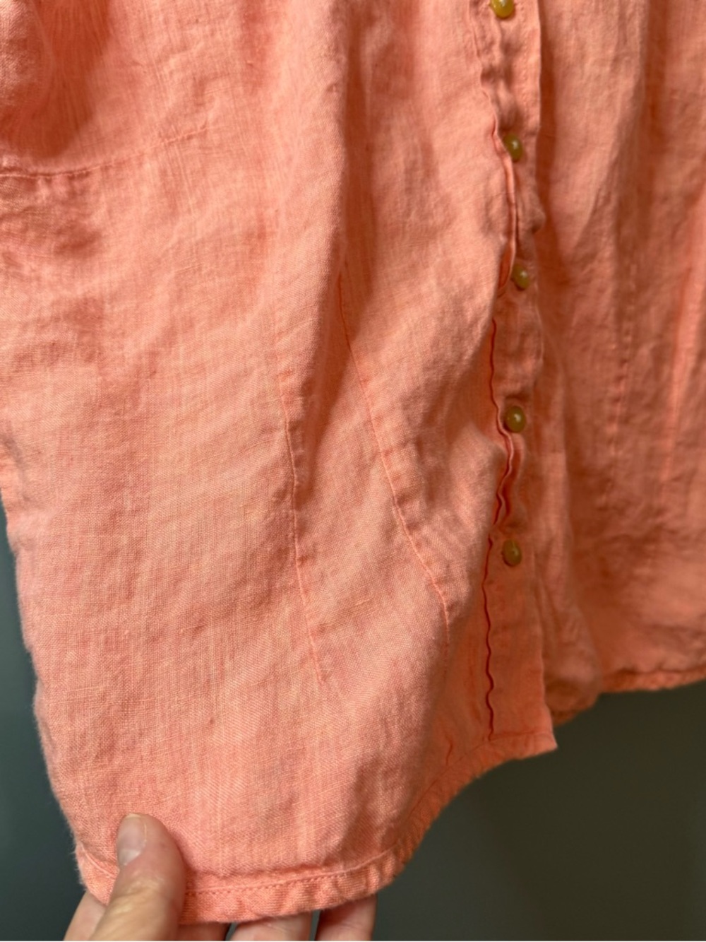 J. Jill 100% Linen Button Front Tank Top Coral Pink Eyelet Trim Size Medium - Picture 5 of 10